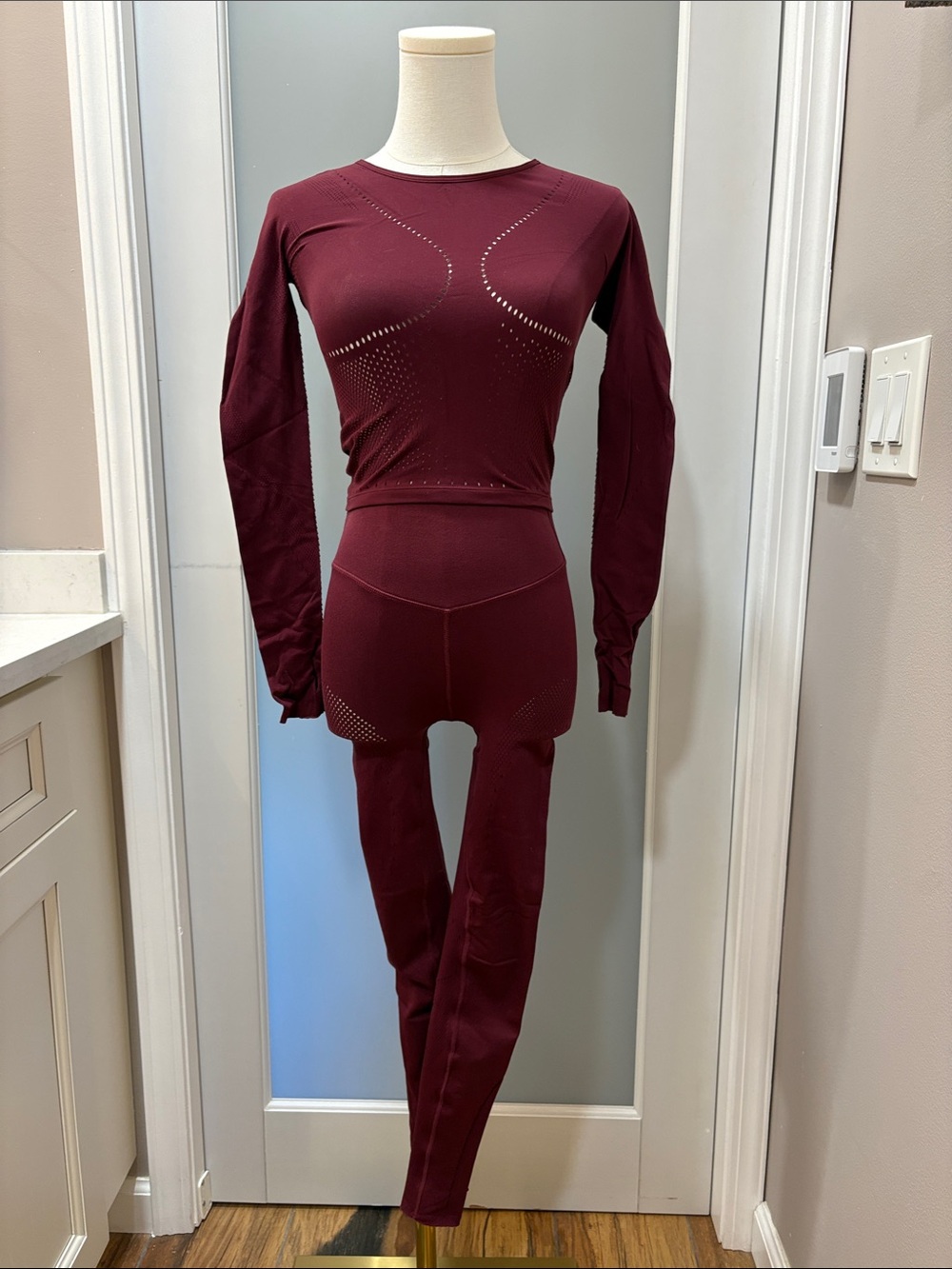 Fabletics Burgundy Seamless Long-Sleeve Legging Set